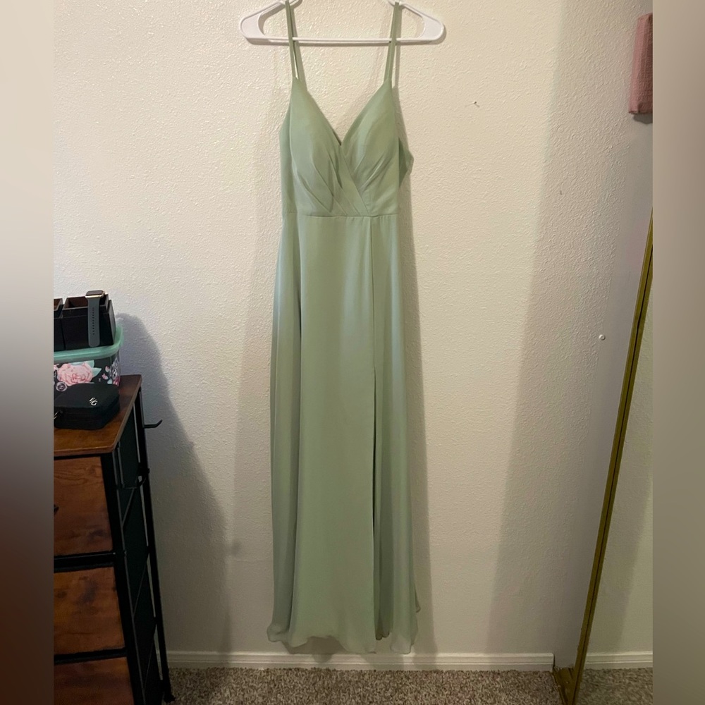 Azazie sage green bridesmaid dress